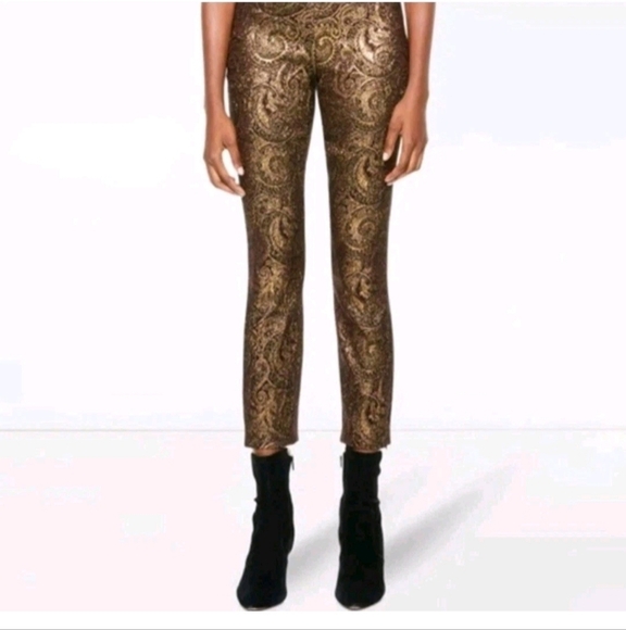 Alice + Olivia  Lamè Paisley Printed Straight Leg Pants Size 10 NWT - Picture 14 of 15